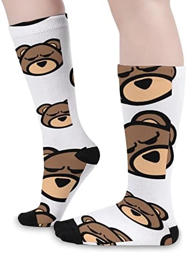 Мечка глава печатено чорапи за појавување на бои Атлетски колени високи чорапи за жени мажи