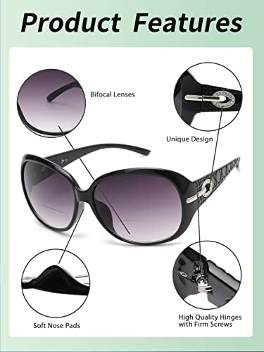 ЈМ Класичен Бифокално Читање Очила За Сонце Очила За Читање За Жени Ув Заштита Отворено Црно +4.0