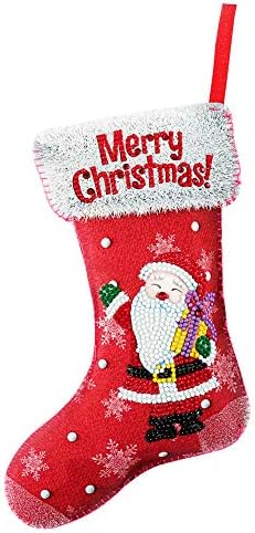 Божиќни чорапи 5д DIY дијамантски сликарство, неткаени ткаенини украси за новогодишни елки, приврзоци, јаболко бонбони за подароци, за занаети