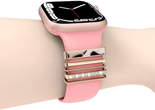 ОМЕКЦИ Декоративни прстени јамки компатибилни со силиконски ленти на Apple Watch, додатоци за метални дијаманти за шарм за 20мм до 22мм