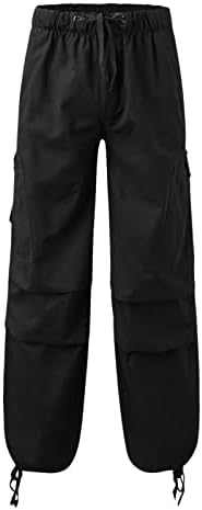 Миашуи Подарок Момче Мажи Мода Спорт Обични Панталони Еластична Половината Прилагодливи Повеќе Џебови Права Нога Лабава Панталони