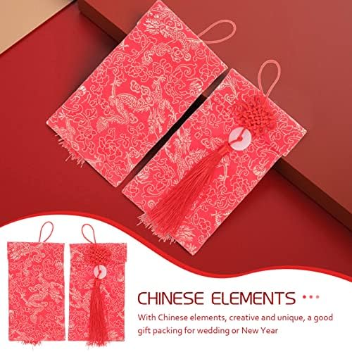 Среќен Џеб За Пари Свилено Црвено: 2 парчиња Среќни Пликови Со Пари Со Кинески Јазол Кинески Пакет За Готовина Хонгбао Новогодишен Плик