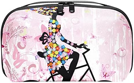 Водоотпорна Торбичка За Шминка Цветна Девојка На Велосипед Розова Пеперутки Торба За Шминка Организатор Патна Патент Тоалетна