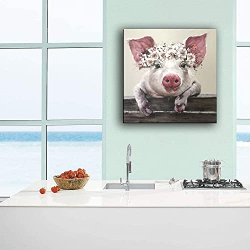 Свињи од лијајпг со цветни круни на платно по постер и wallидна уметност печати модерни семејни спални декор постери 20x20inch