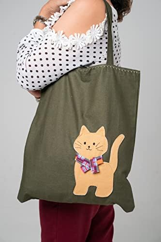 Чанчом Тајландска економска зелена торба со памук, торбичка за крзно за намирници за намирници со рачка, Божиќен подарок, една големина