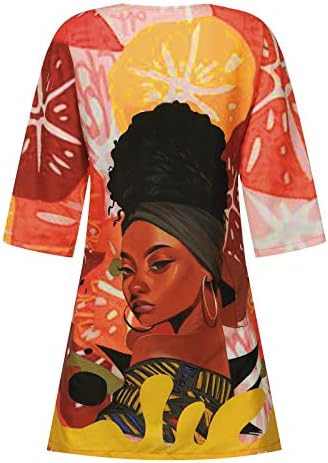 Мода Африкански Фустан Гроздобер Модел Печатење Фустани За Жени Среден Ракав V Вратот Повик Лабава Плус Sie Мини Фустан