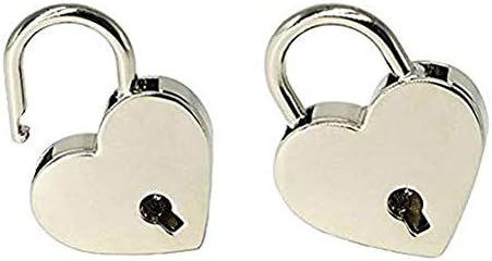2 парчиња метални метали во форма на срце со клуч за кутија за накит за кутии за багаж, фиока за складирање на свадби, сребрена боја