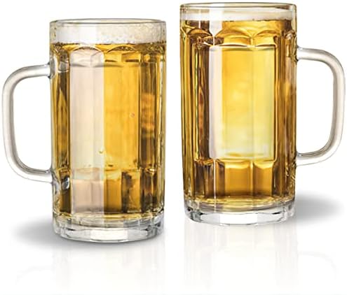 Зенфун 8 Пакет Тешки Големи Пиво Очила, 14 Мл Стакло Пиво Чаши со Рачка &засилувач; Нерѓосувачки Челик Сламки, Пиво Стакло Штајни