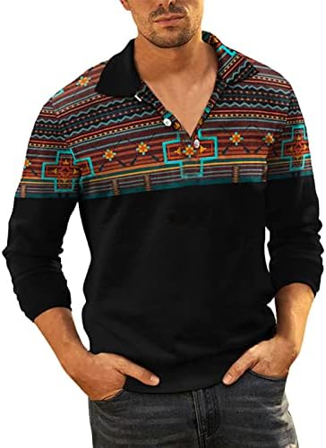Xxbr mens zipper долга ракав цврста маица на отворено племенска шема племенски врвни кошули мажи со големина