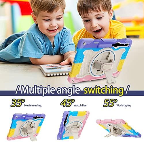 Заштитна таблета компјутерска покривка кутија Детска кутија за деца за Samsung Galaxy Tab S8 Plus/S7 Plus Case 12.4 инчи SM-X800/x806 SM-T970/T806/T730, еластичен заграда со повеќе агол+360 ° прилаго