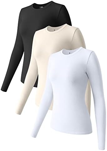 OQQ жени 3 парчиња врвови со долги ракави на екипажот на вратот на вратот опремени со врвови од маички од маички