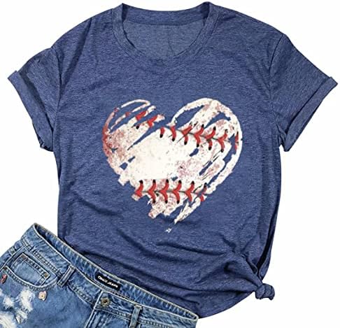 Бејзбол кошули жени бејзбол срце, играње на ден, графички маички со кратки ракави кошули