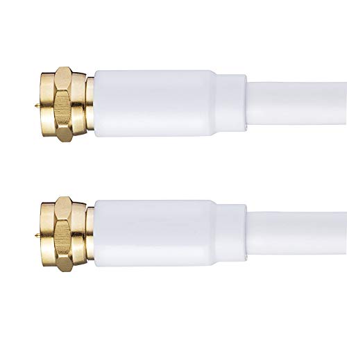 Коаксијален кабел Miyako 25 'стапала RG6 - Двоен заштитен плетенка со машки конектори со злато од типот F - бел коаксен кабел за ТВ, антена и сателит