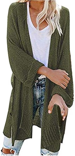 Cokuera женски трендовски бучен плетенка средно-лента кардиган елегантна цврста боја отворена предна каузална лабава кутија за џемпер од џемпер дама