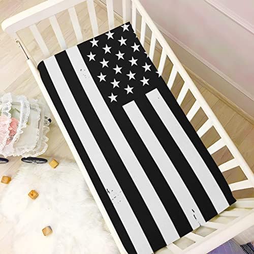 Алаза Гранџ САД Американско знаме бело и црно креветчето за креветчиња опремени листови за момчиња за момчиња, дете за девојчиња,