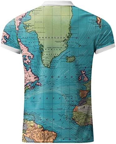 Beuu Zipper Поло голф кошули за мажи летни кратки ракави Светски мапа печати смешна графичка обична тениска врвна кошула за работа