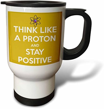 3drose „Размислете како протон и останете позитивни, жолти, научни наставници од не'рѓосувачки челик“ Патник, 14 мл, разнобојно