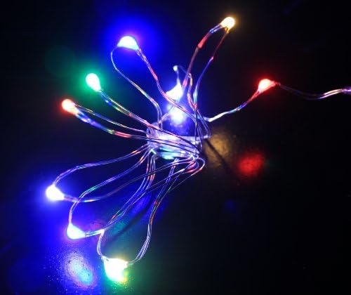 EZDIYWORLD- MICRO LED 10 Multi Lights Battery Battery управувана на 5 метри долга сребрена боја ултра тенка жица со жица
