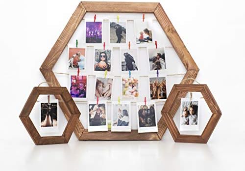 Колаж за рамка за слики Pixogo за декор на wallидови - висечки рамки за слики со клипови и жица светлина, семејна мулти -рамка за