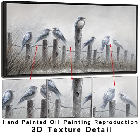 Gracefur Canvas Wallидна уметност Птица сликарство - рачно насликани 3Д птици искривени на купови животински уметности масло сликарство,