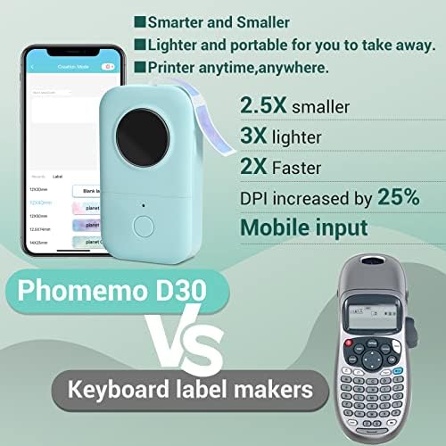 Phomemo D30 Зелен Bluetooth Термички Мини Етикета Печатач со 3roll етикети случај