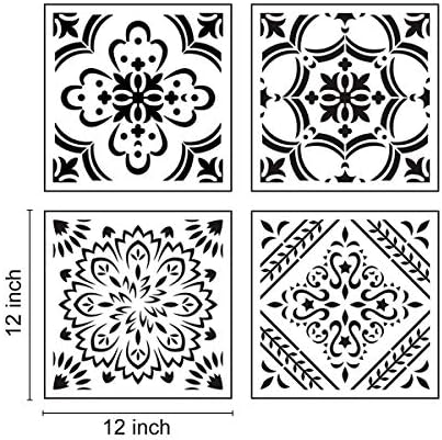 Голем мандала матрил 12х12 инчи - 9 пакувања мандали матрици шаблони за сликање на подот, матрици за еднократно шема за ткаенина, дрво,