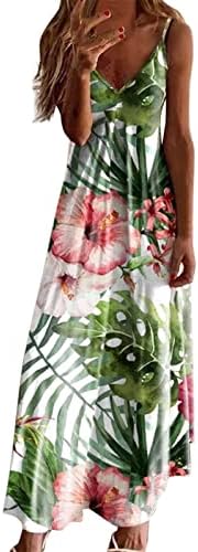 Макси фустан за жени случајно лабава вклопување v вратот лизгање мода за боење проточна плус големина летна плажа долг фустан