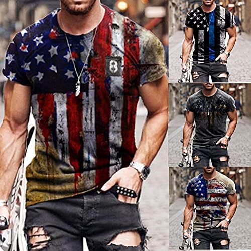 Маичка маица со американско знаме лето лето-обичен кратки ракави графички печати врвови ладно вежбање на мускулите Атлетика, патриотска блуза