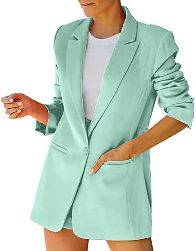 Женски блејзер отворен предниот дел лесен јак -кардиган јакни мода со долги ракави деловни работи случајни костуми јакни