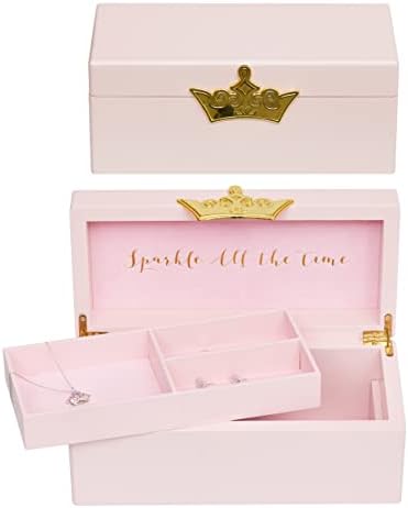 Дизни Принцеза Злато Икона Розова Лак Дрво Накит Кутија Организатор На Накит, Официјално Лиценциран