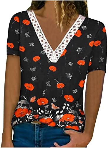 Женски врвови цветни печатени гроздобер плажа маичка блуза летна мода 2023 хавајска кошула Гиипура чипка чипка против вратот Туника Топ