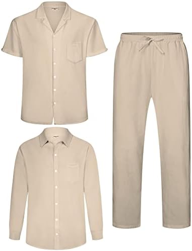 Машка постелнина Јаогро поставува облеки: 3 парчиња копче на плажа надолу кошули Обични лабави панталони со кратки ракави за одење