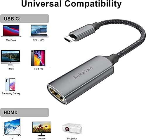 Компактен дизајн на единечен порта на Aukelan USB C до HDMI адаптер со 4K@30Hz излез Thunderbolt 3 до HDMI адаптер компатибилен со MacBook Pro