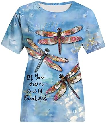 Летни врвови за жени шарена печатена маица со тркалезни кратки ракави блузи 2023 модни кошули