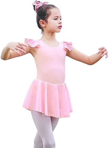 Девојки за девојчиња Tenvda танцуваат леотарди со здолништа розово црно дете балетски фустан Камизол руфле/краток/долг ракав за 2-10 години деца