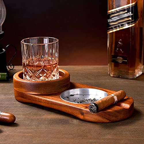 Liruxun 2 во 1 дрвена пепелска рустикална дрво виски стаклена чаша сад и држач за цигари одмори од пепелници за украси за украси за