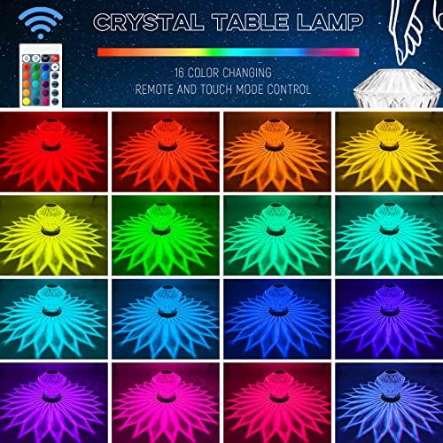 Хибидер дијамантски кристален табела за ламба на допир далечински управувач 16 Промена на безжична ламба за безжична светлина со USB