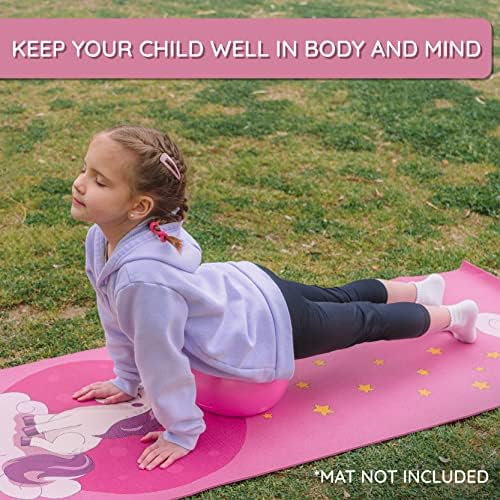 Комплет за стартување на јога за јога Abtech за деца - два блокада на јога, една топка за јога со пумпа, нелизгање јога крпа и торба за влечење на еднорог - розова јога се?