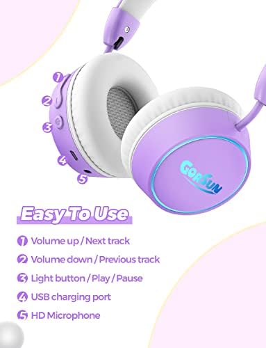 Горсун Е95а Детски Слушалки Безжични Со Микрофон, Bluetooth 5.1, Led Светла Детски Bluetooth Слушалки, Слушалки За Мали Деца Со Ограничена