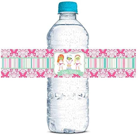 Спа -разгалување роденден со теми водоотпорни налепници за шише со вода 20 завиткани околу етикетите со големина 1,75 x 8,5