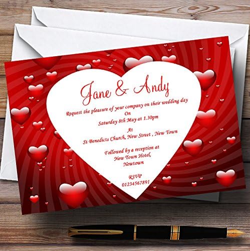 Зоолошката Градина Картичка Длабоко Црвено Романтични Љубовни Срца Персонализирани Покани За Венчавки