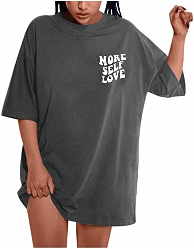 Womenените преголема маица мода плус големина слоган графички капка рамо кратки ракави лабави пулвер, врвови за туника