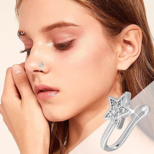 Lariau клип на нос прстен сребро и злато во облик на лажен септум лажен нос прстен симпатична starвезда дијамантски дангл нос