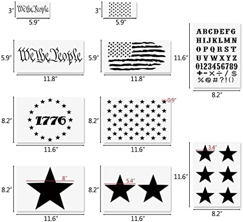 Ние луѓето со американски знамиња starsвезди матрици, 12 парчиња за еднократно патриотски матрици, 1776 starsвезди Ние луѓето Англиски букви