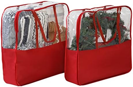 Мед-Конзерва-Направи 2-Пакет Јасен Преглед Божиќ Торби За Складирање Со Рачки, Црвена SFT-09405 Црвено
