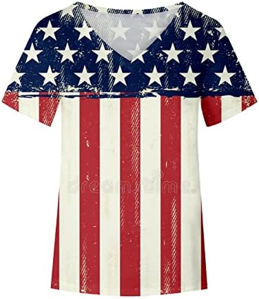 Женски V Вратот Памук Американско Знаме Ѕвезда Графички Бранч Блуза Маица За Дами Summer Лето Д7 Д7