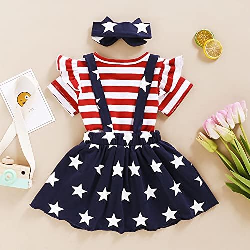 Lysmuch Toddler Baby Girls 4 -ти јули Облека Ден на независност Кошула здолниште Поставете американско знаме летно облека