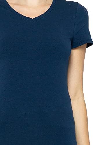 Основно цврсто активен мек памук со кратки ракави со кратки ракави и v вратот тенок вградени врвни маици