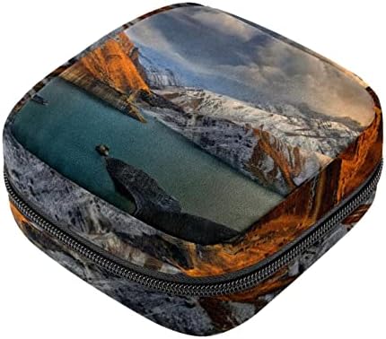 Санитарна торба за складирање на салфетки, торба за период, торба со тампон, торба за шминка, езерски планински пејзаж
