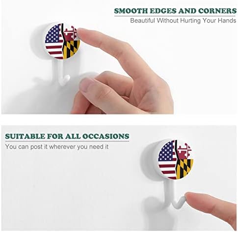 Американски и државно знаме на Мериленд, пластични куки за еднократно лепило, кои висат куки за виси wallидни куки за кујна бања 10 пакувања
